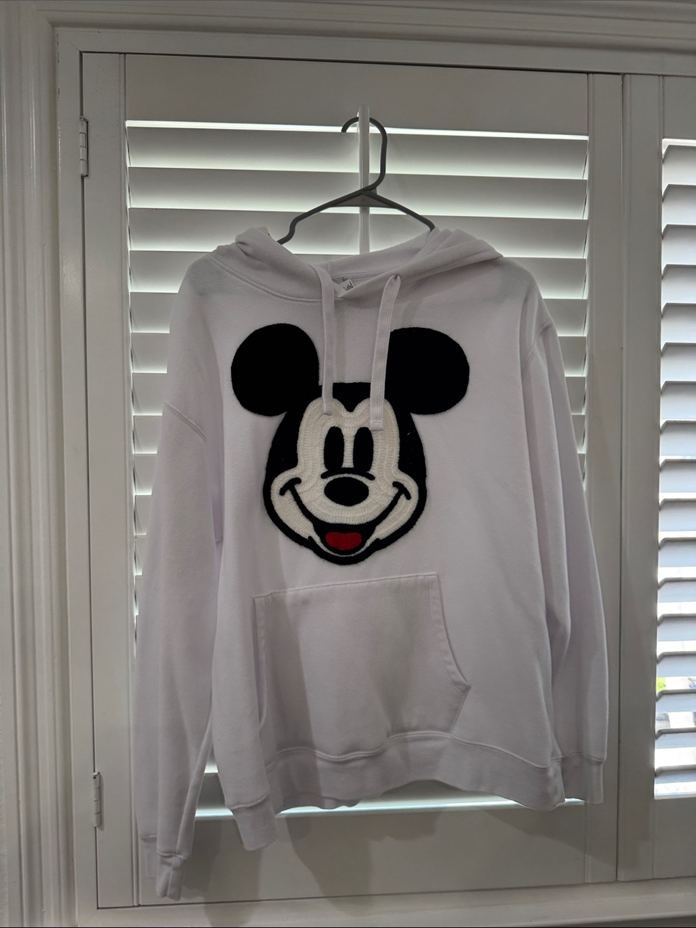 Disney White Crewneck Hoodie with Black-and-Red Mickey Graphic - Men